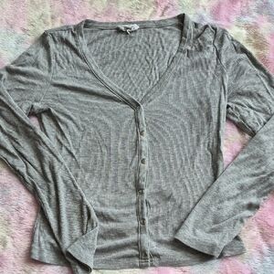 Gray V-Neck Button-Up Blouse